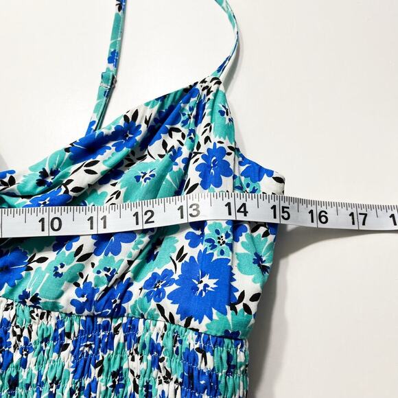 Yumi Kim Tiered Floral Blue Smocked‎ Sleeveless Dress Sz S Cottage Boho Peasant - Picture 10 of 11